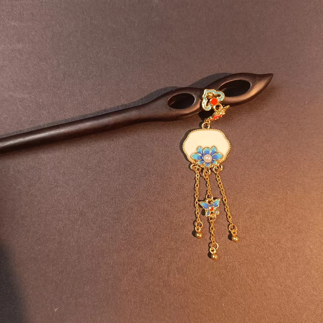 【珐琅蝶扇】黑檀木发簪中国风饰品古风盘发新中式爆款发簪91656