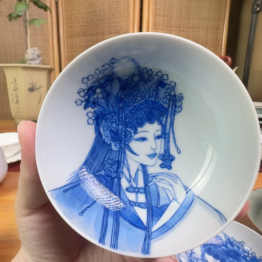 陶杯子青花花旦普洱杯