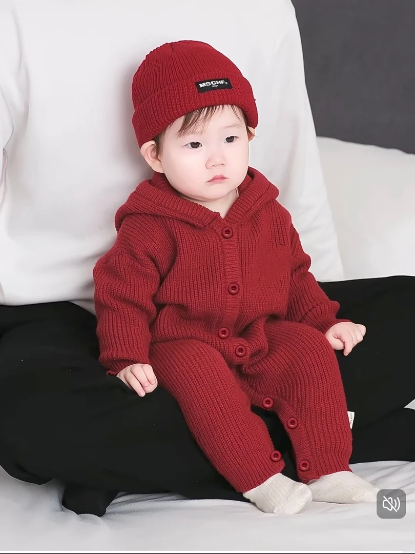 连体衣套头爬服A类韩版哈衣红色可爱风婴儿秋冬