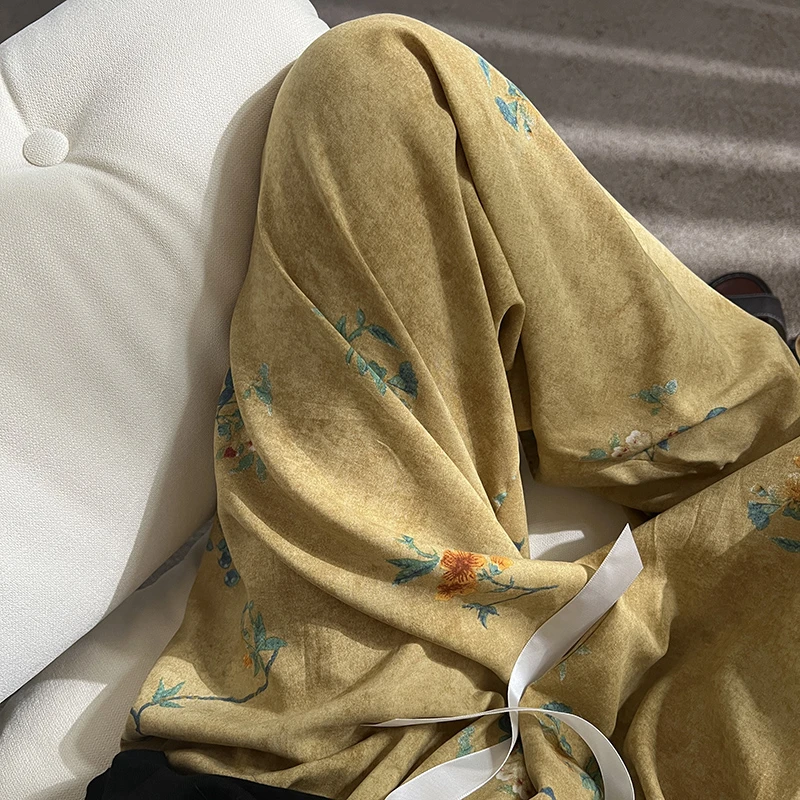 2025年新款棉绸睡裤女春秋季新中式家居裤可外穿妈妈款长裤夏薄款