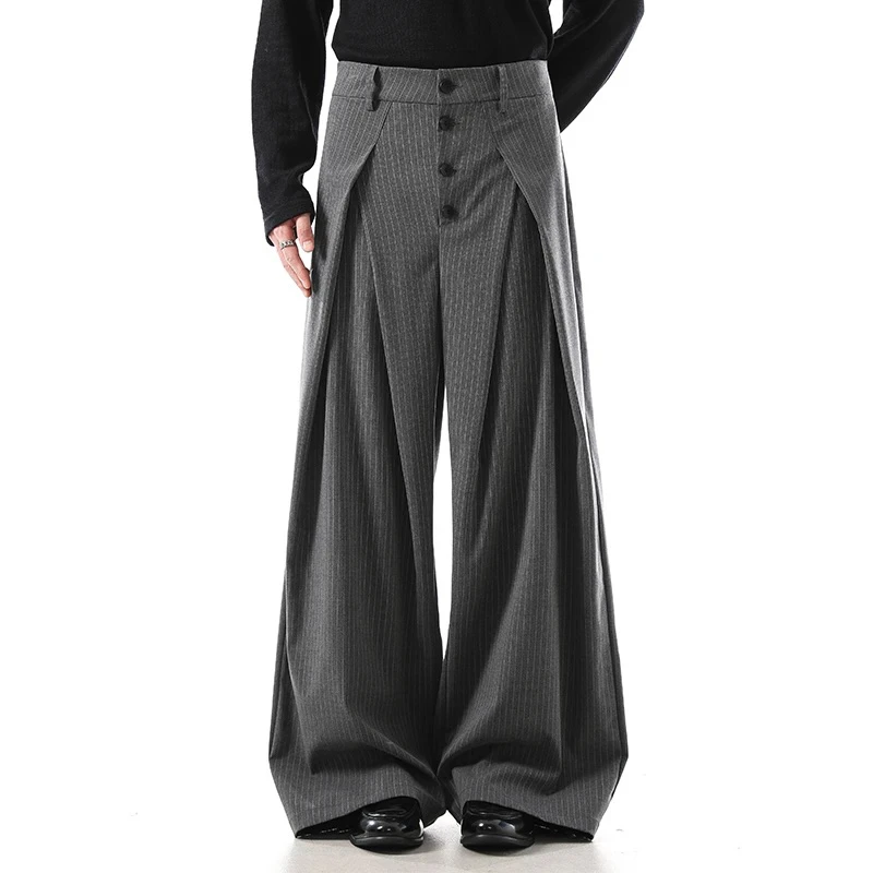 SenaRed原创设计打褶条纹A字老钱风西裤宽松阔腿休闲西装裤子男