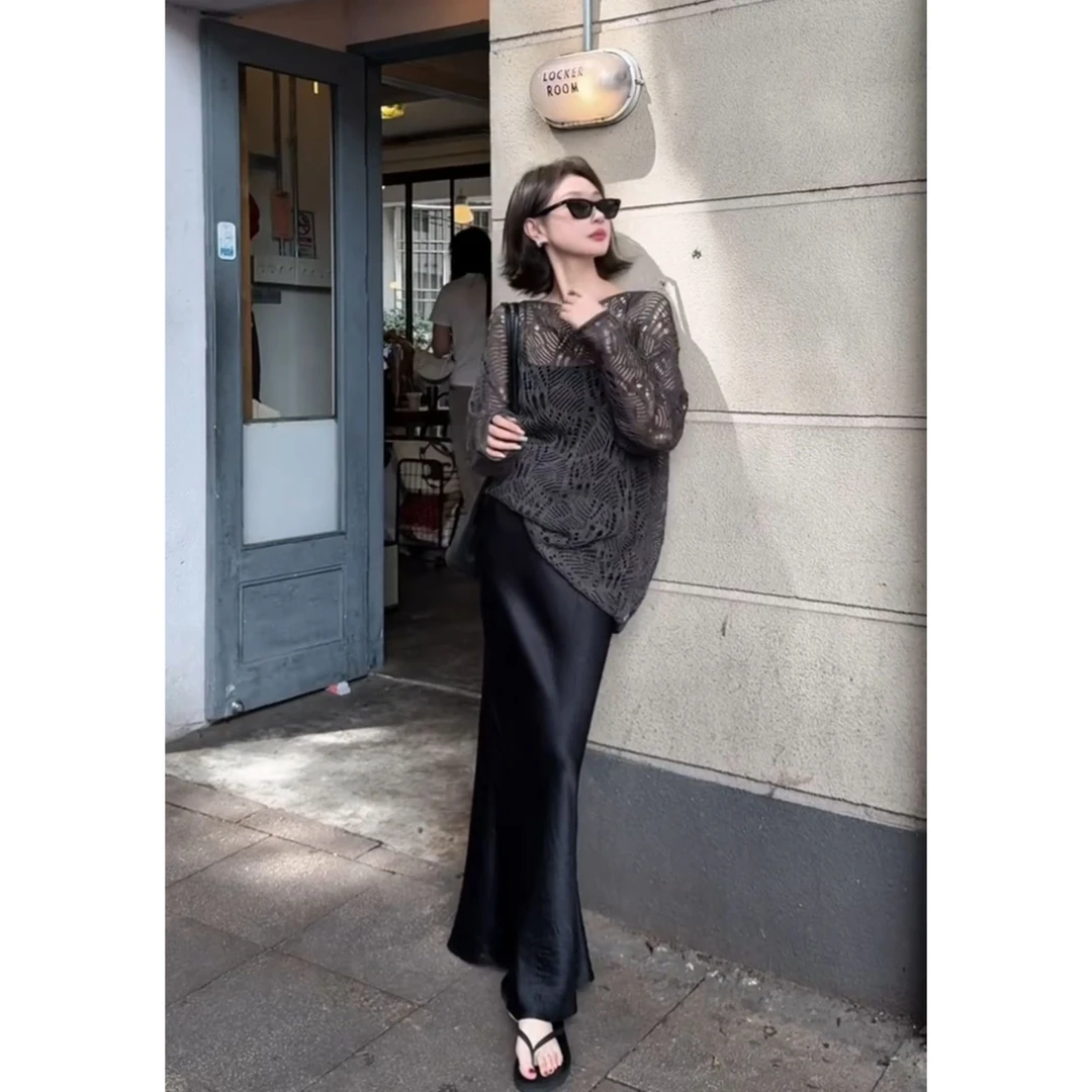 实价现货范菱格镂空防晒罩衫女春夏时尚气质轻奢包臀鱼尾裙子套装