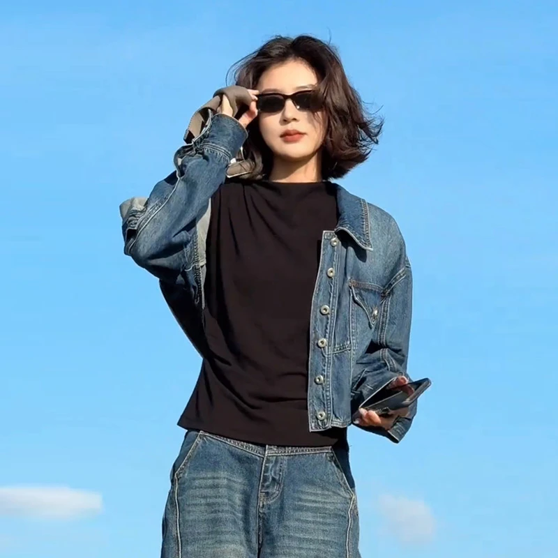韩版气质休闲宽松短款牛仔外套女装2025秋冬新款酷飒御姐夹克上衣