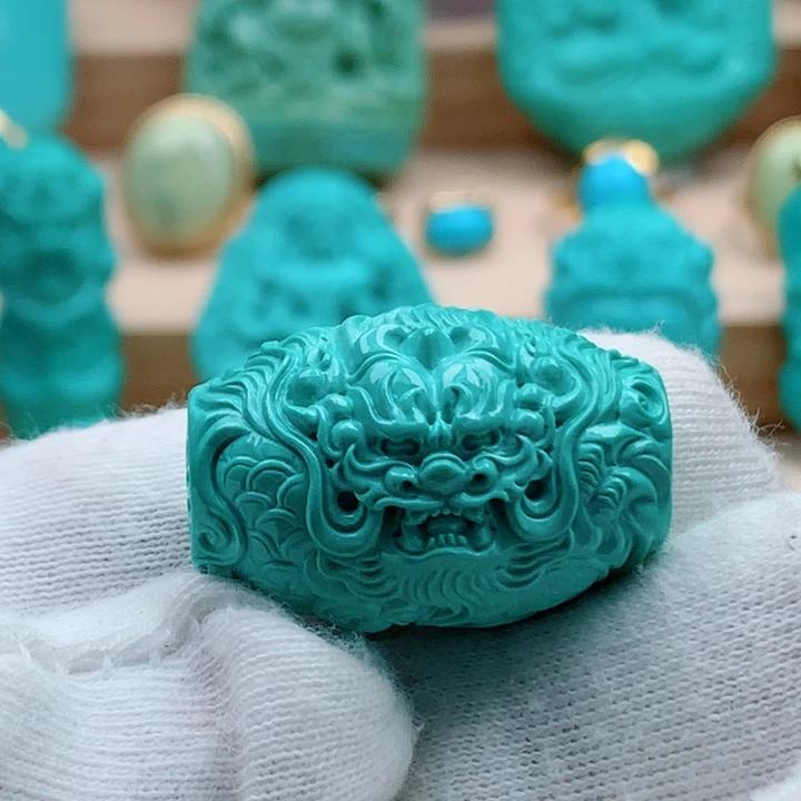 绿松石未镶嵌龙桶珠