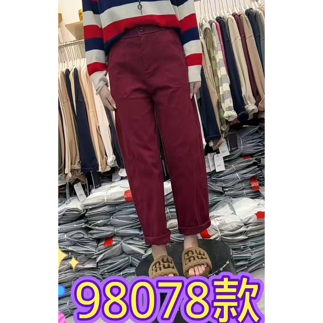98078款女士百搭休闲大码弯刀裤