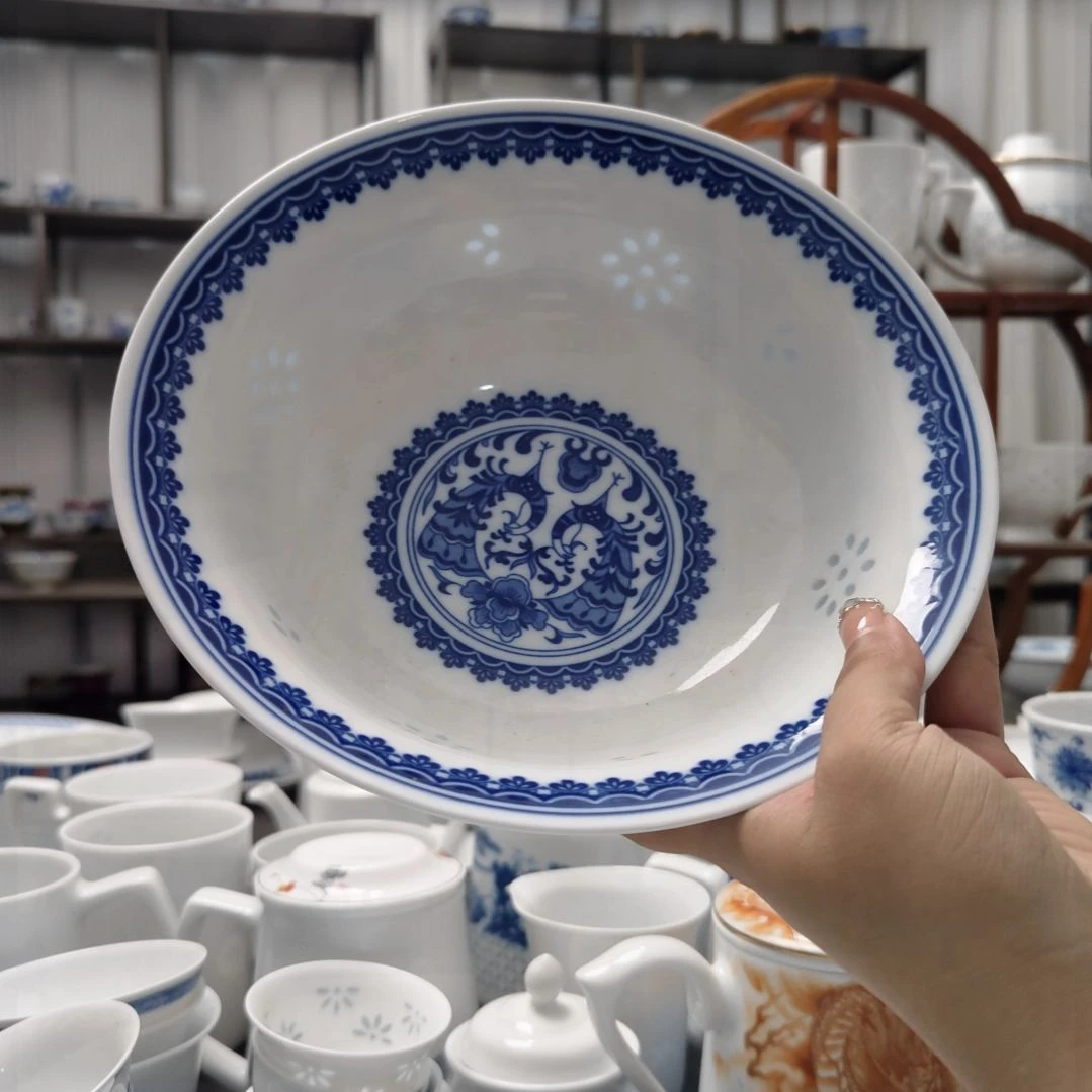 瓷孔雀8寸汤碗两只装