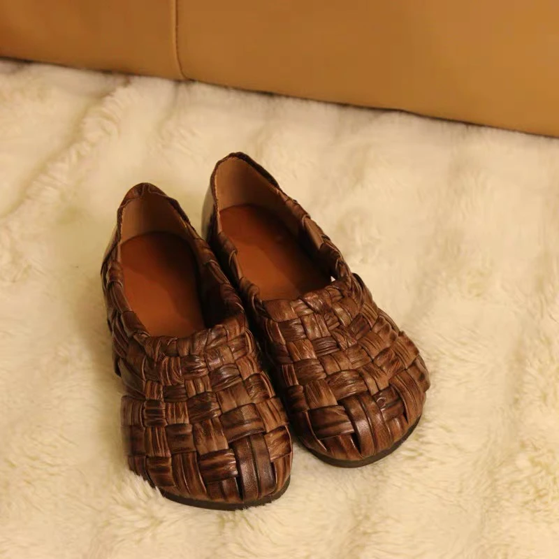 5911-3牛皮编织包头中口套脚女凉鞋