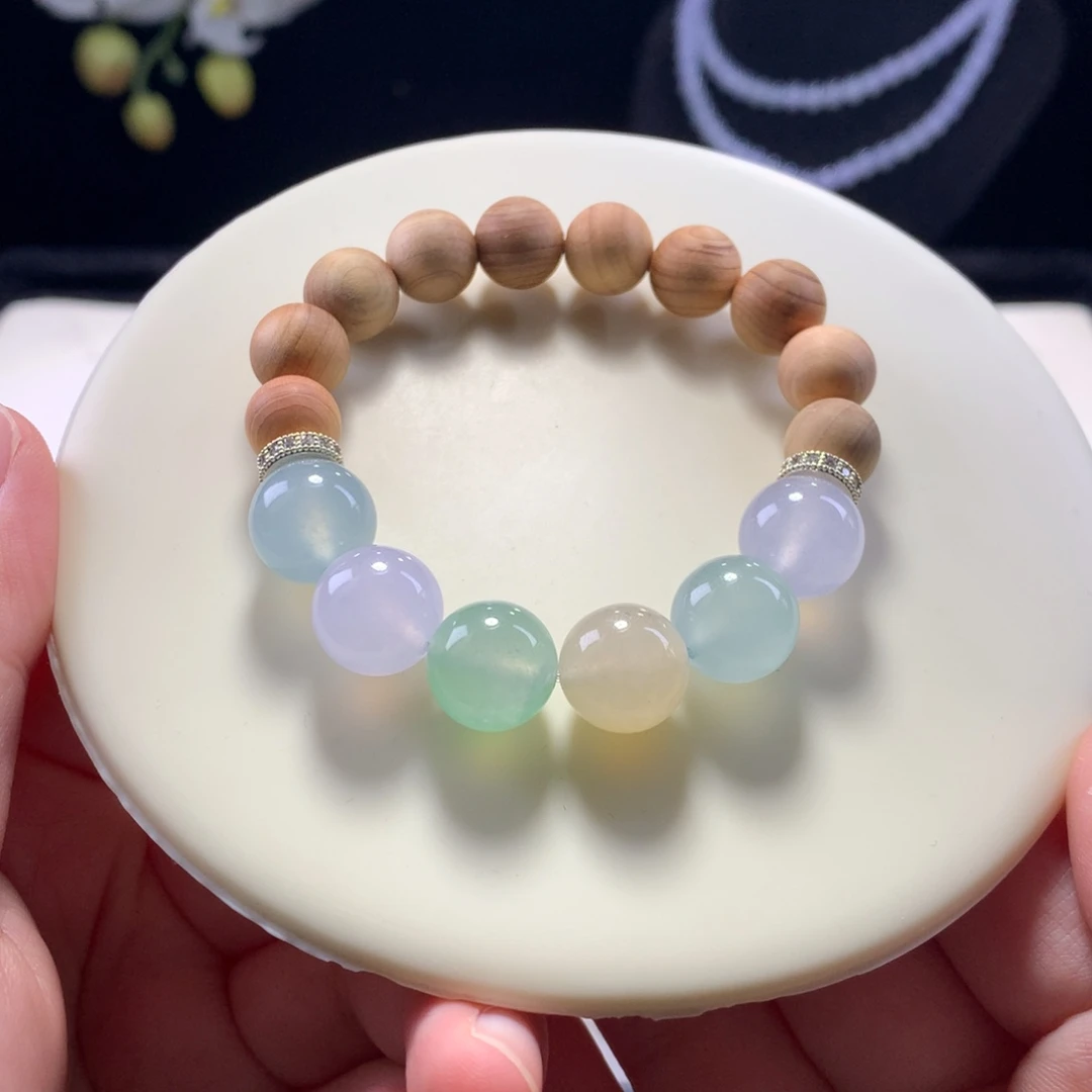 翡翠未镶嵌手串卡12冰仙彩