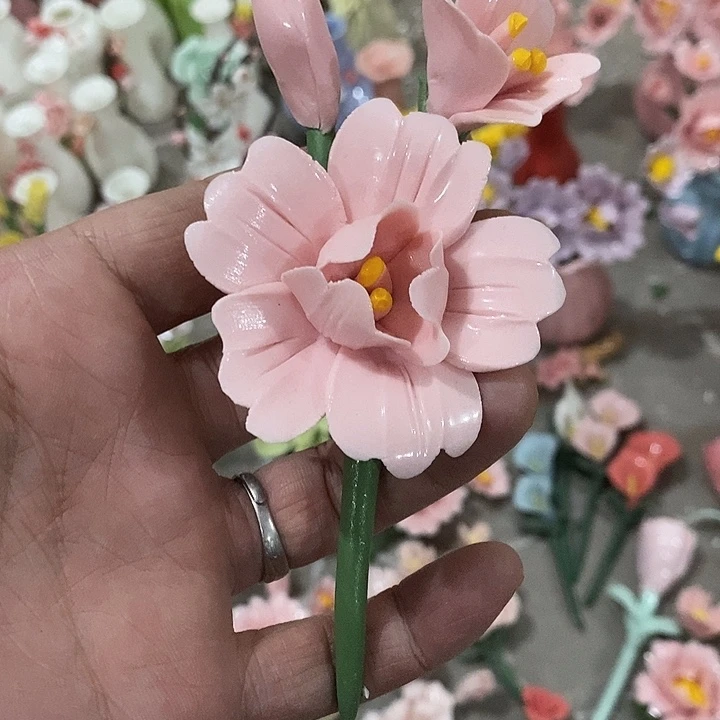 瓷片纯手工陶瓷花摆件瑕