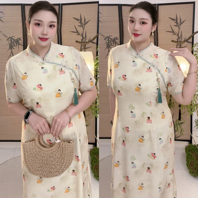 码加加51613气质大码旗袍夏季新中式大号旗袍显瘦日常连衣裙