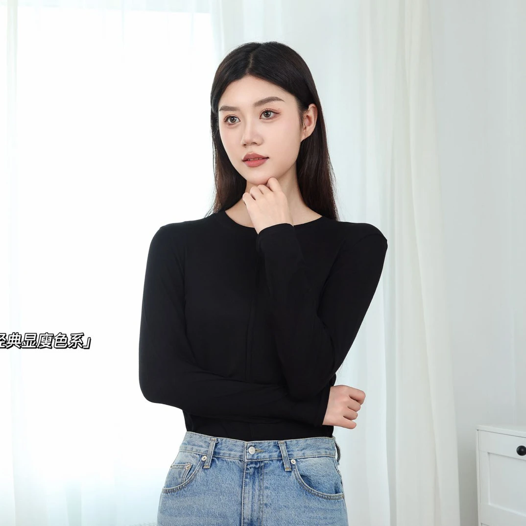 2025新秋款时尚长袖圆领短款秋季秋冬紧身T恤百搭