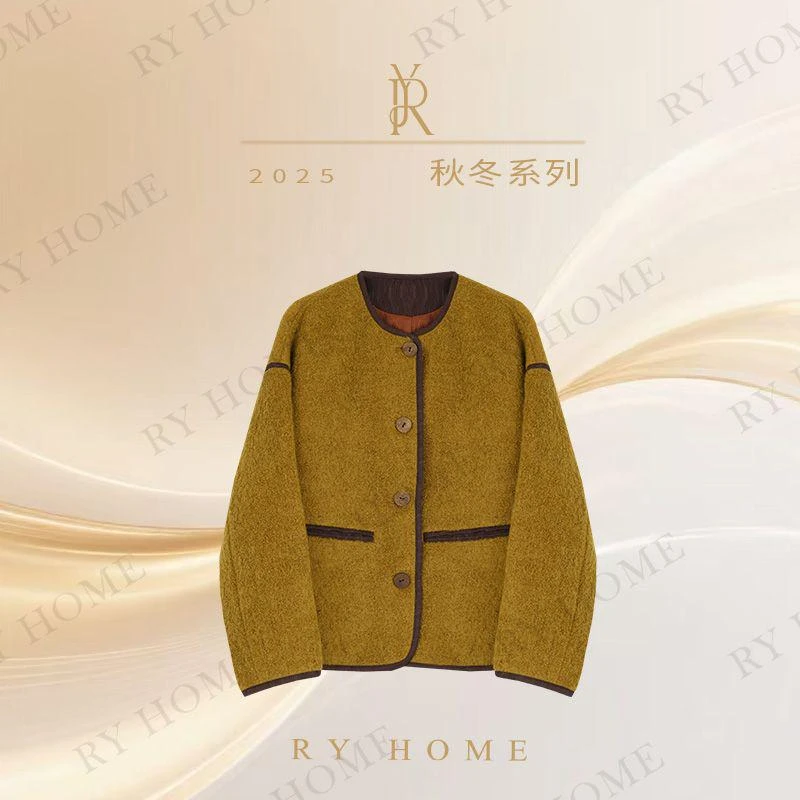 【容雨RYHOME】羊驼毛＋羊毛撞色宽松圆领马海毛外套253W2627