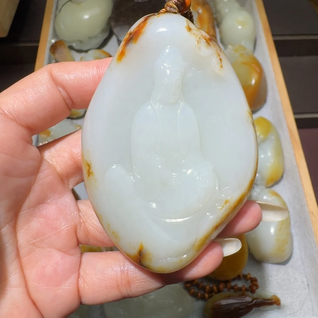 和田玉银S925镶嵌吊坠(不含链)