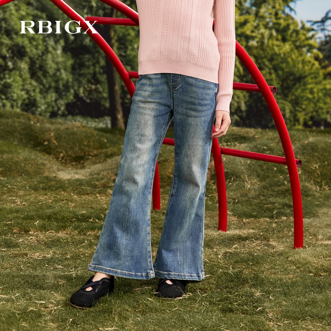 RBIGX瑞比克女童装秋季新款复古水百搭潮流牛仔裤喇叭裤NK4CR2990