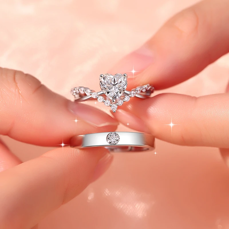 心草 925银莫桑石戒指 为爱加冕一对轻奢高级感甜蜜求婚订婚戒指