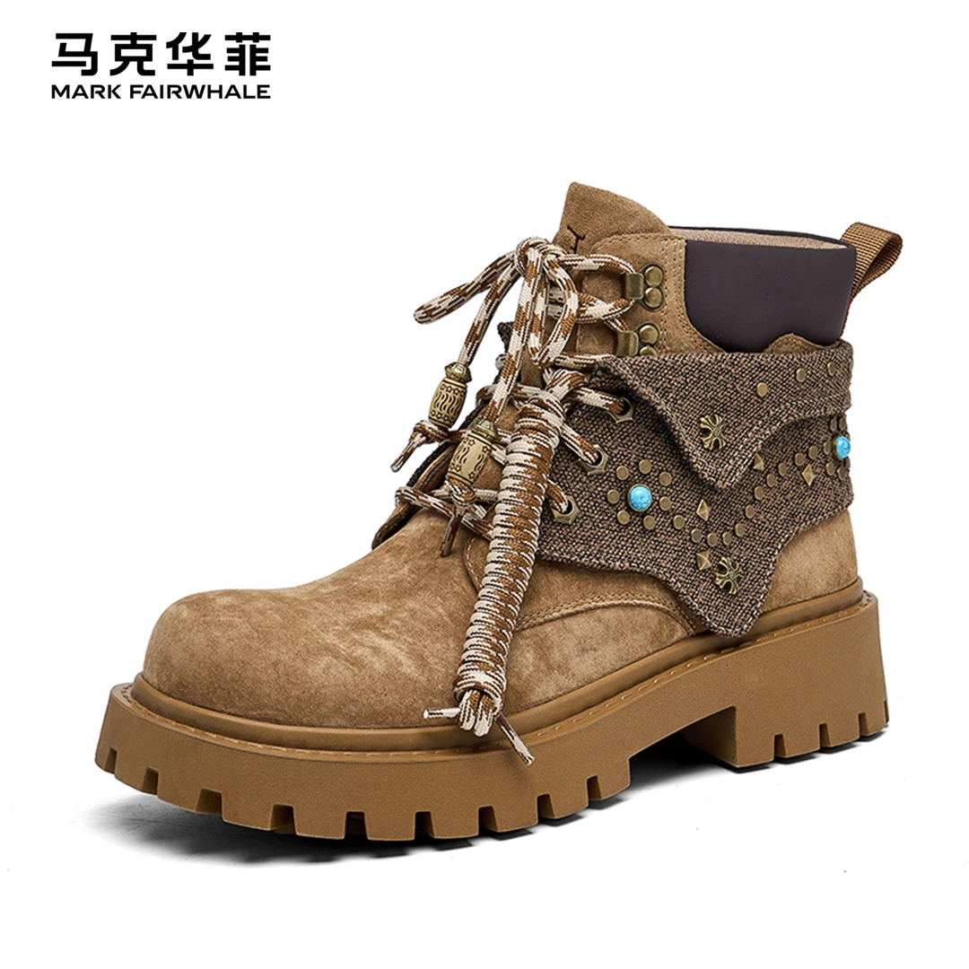 马克华菲马丁靴男款2025冬季新款工装靴子厚底短靴男增高重工潮靴