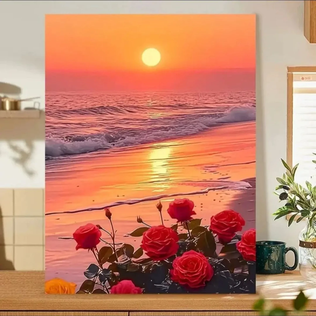 diy数字油画植物玫瑰花卉零基础手工涂色解压装饰画手绘客厅挂画