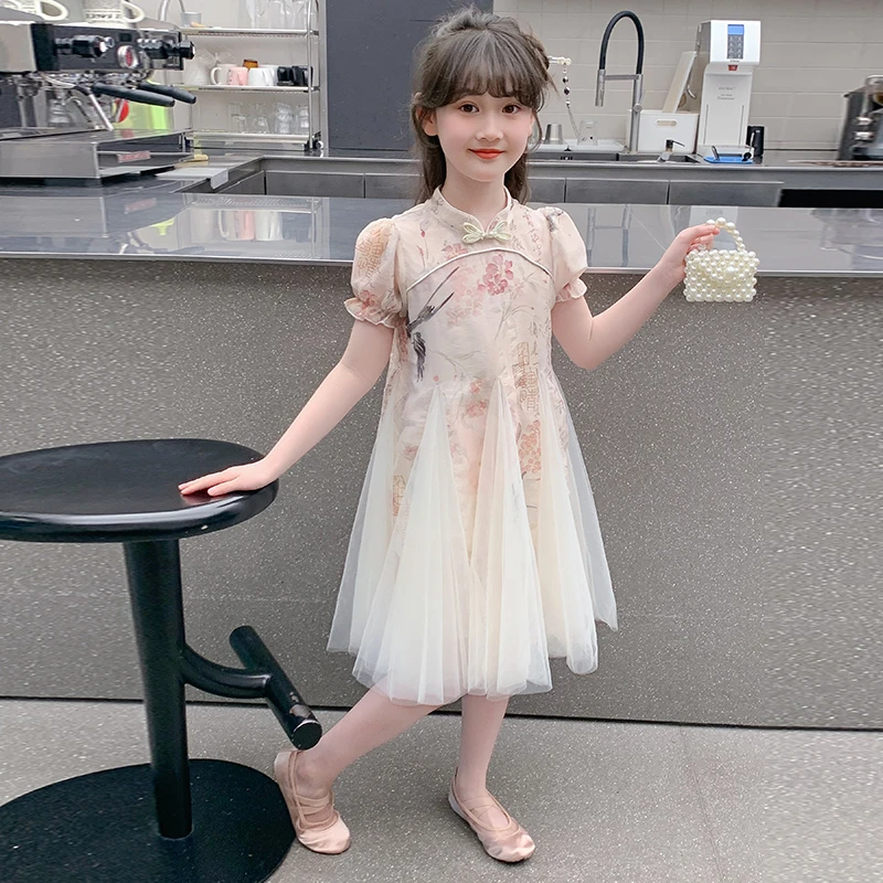 新款女童夏季连衣裙洋气汉服中国风小女孩网纱公主裙儿童旗袍裙子
