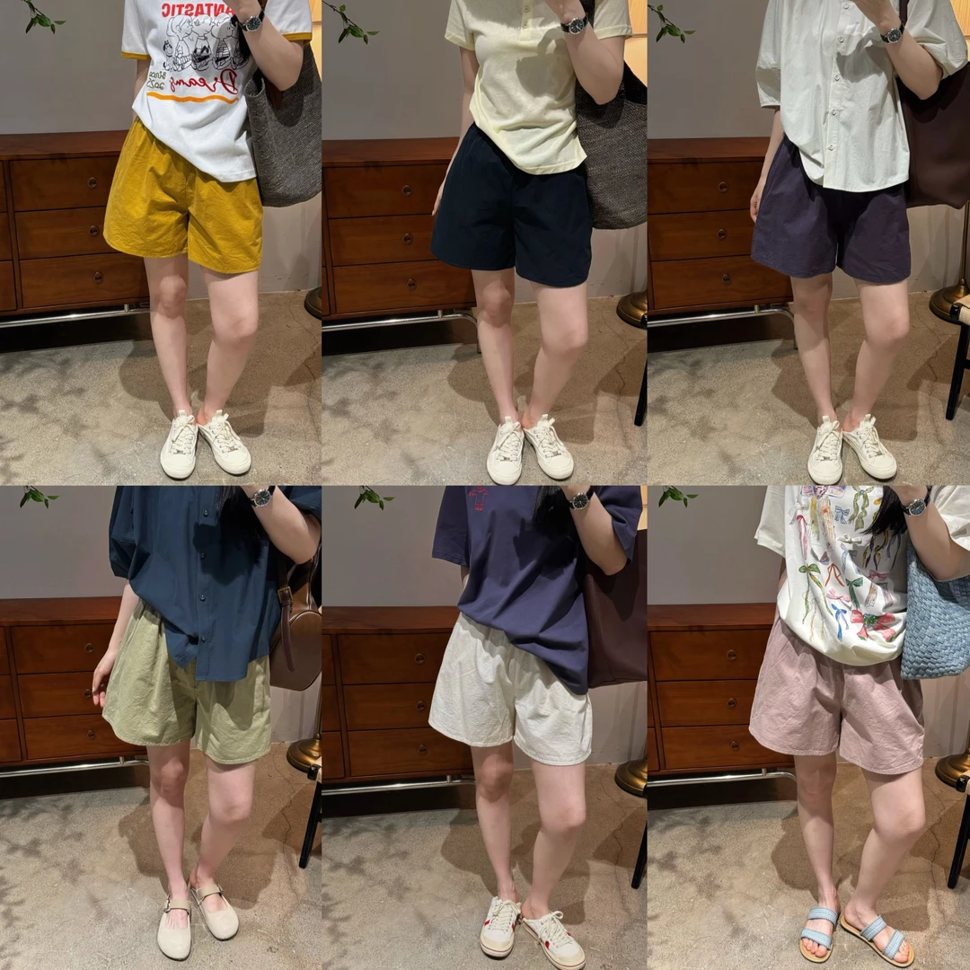 今婷韩版夏季时尚百搭休闲简约纯色休闲松紧腰短裤女-HX25Q008