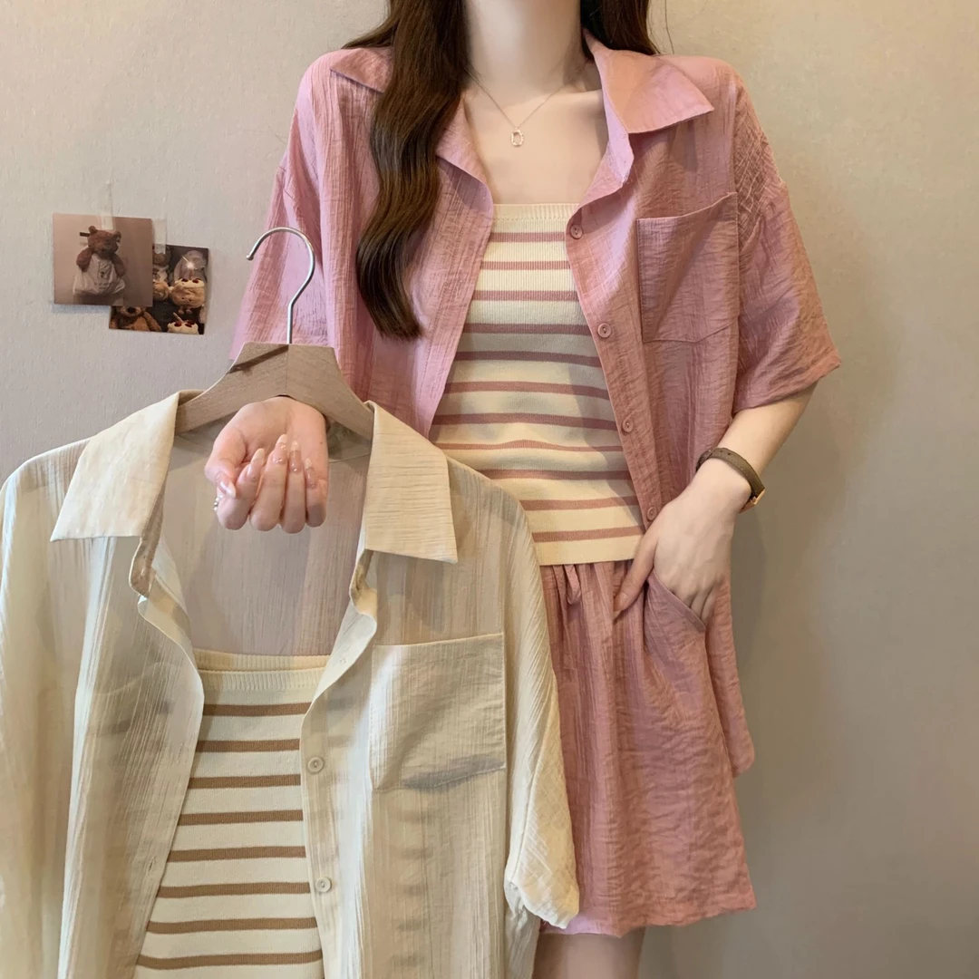 夏日新款休闲两件套宽松长袖外套搭配裤子舒适百搭薄款