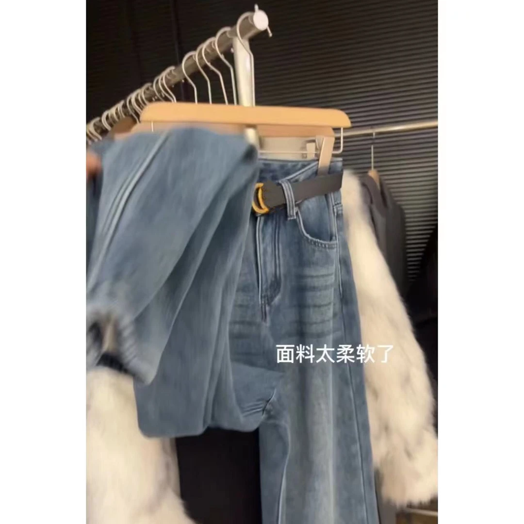 徐秋阳 行走的小太阳  秋冬款加绒高腰拖地牛仔裤Q92-