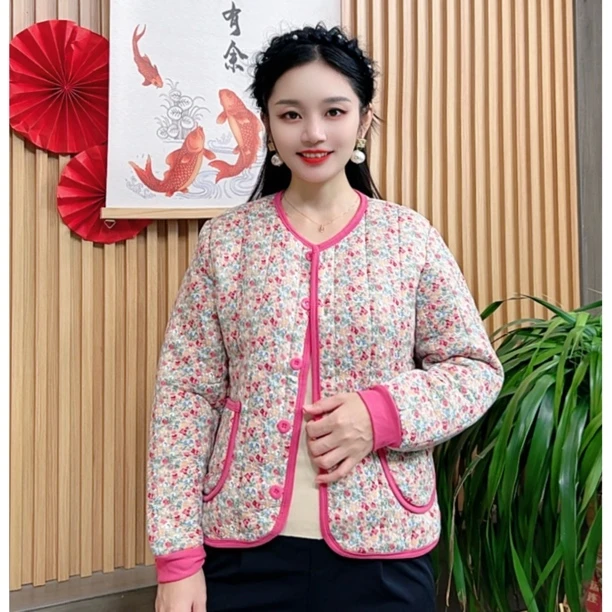 秋冬妈妈装小棉袄大码保暖棉衣外套中老年女上衣碎花短款棉服新款