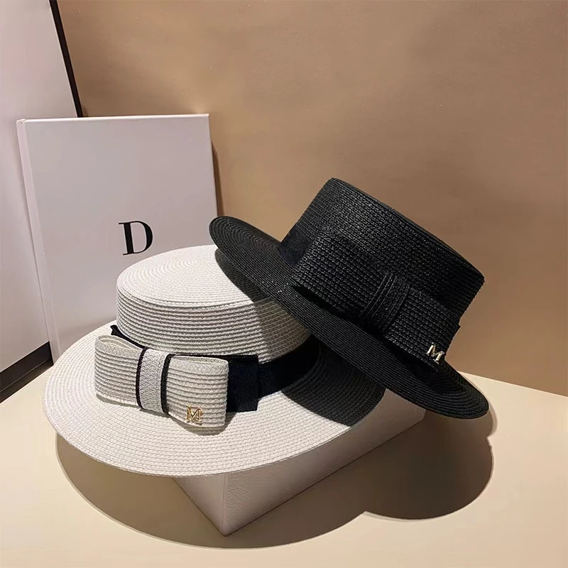 【丹哥专属】夏季女士防晒草帽遮阳帽度假海边蝴蝶结平顶礼帽女