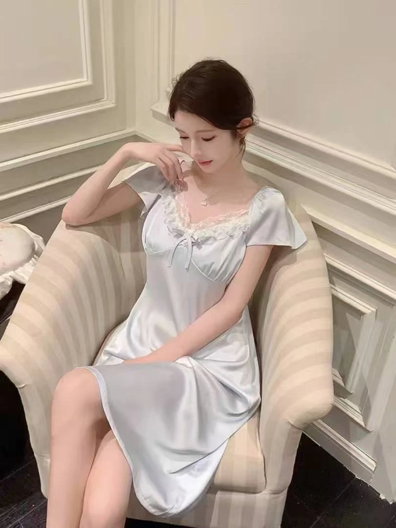 夏季冰丝睡裙带胸垫后吊带睡衣女妈裙2025新款爆款洋气高级设计感