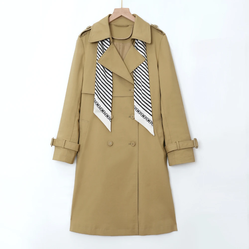 女士双排扣风衣百搭显瘦时尚休闲轻奢气质外套中长款