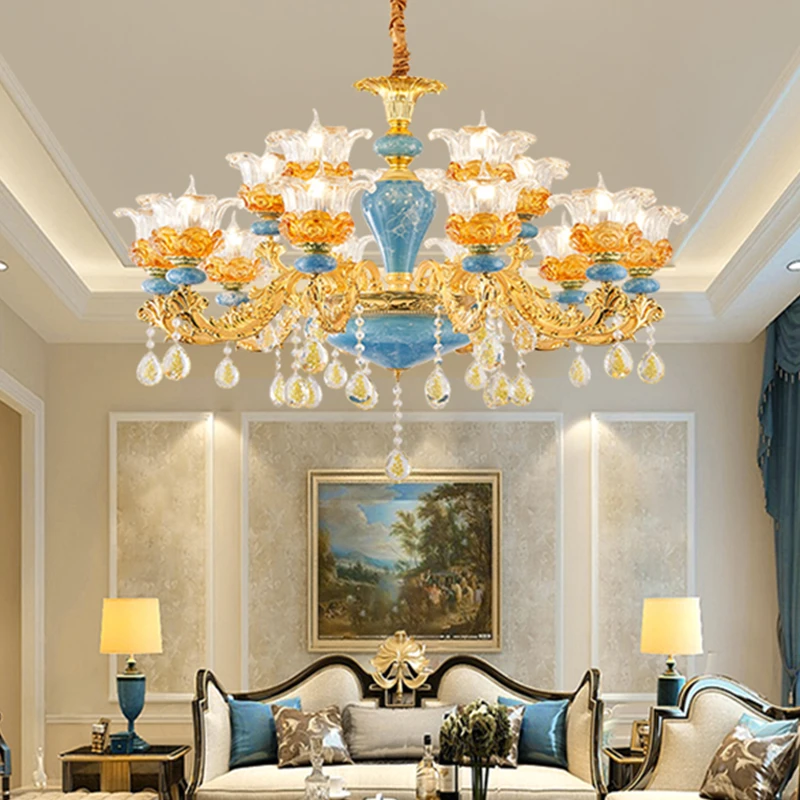 欧式陶瓷客厅水晶吊灯轻奢高级2025年新款别墅大厅餐厅卧室主灯具
