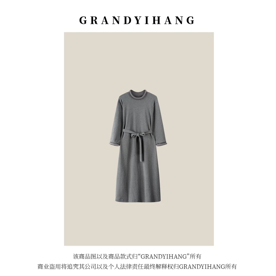 【艳姐推荐】早秋新款简约气质拼接长袖连衣裙24236