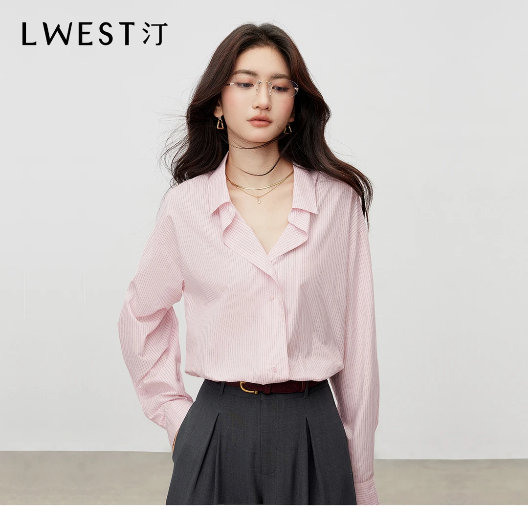 朗文斯汀2025秋季新款宽松显瘦翻领落肩袖条纹衬衫DTMC5307B12708