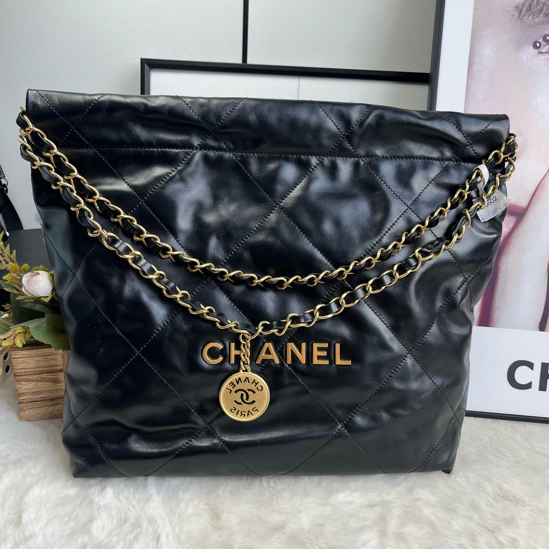 未使用 Chanel/香奈儿 黑金22bag垃圾袋小号（24芯片带票）