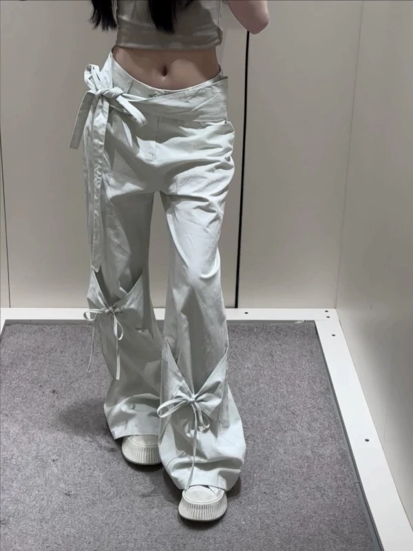 夏日轻薄宽松bf慵懒风蝴蝶结绑带薄款休闲工装裤子女款2025年新款