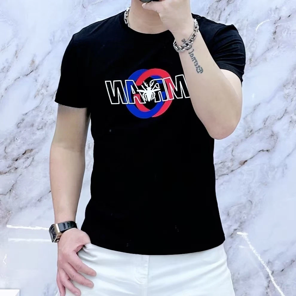 2025夏季新款男士冰丝圆领半袖轻奢休闲字母短袖T恤260031