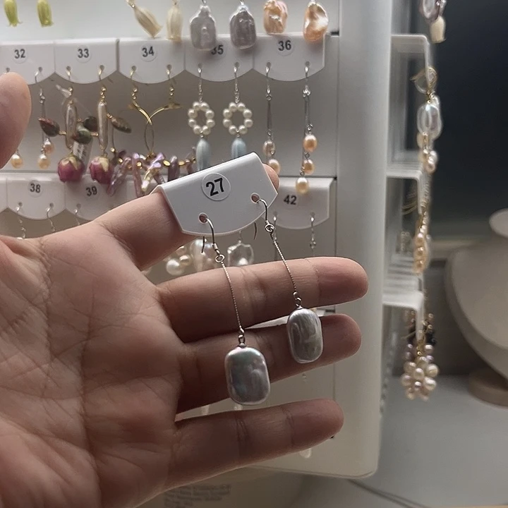 银S925镶嵌淡水珍珠耳饰