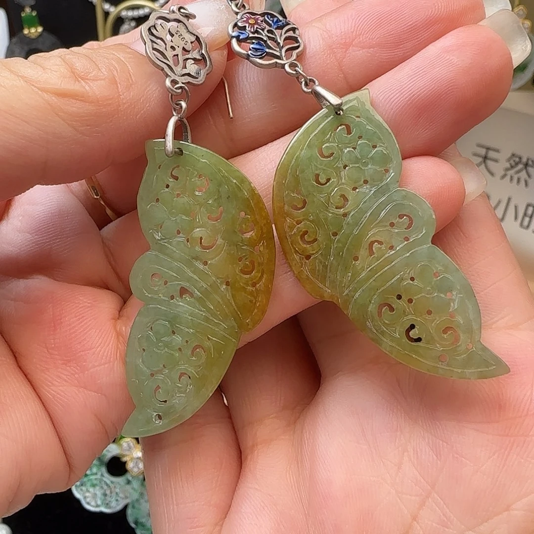 翡翠银S925镶嵌耳饰