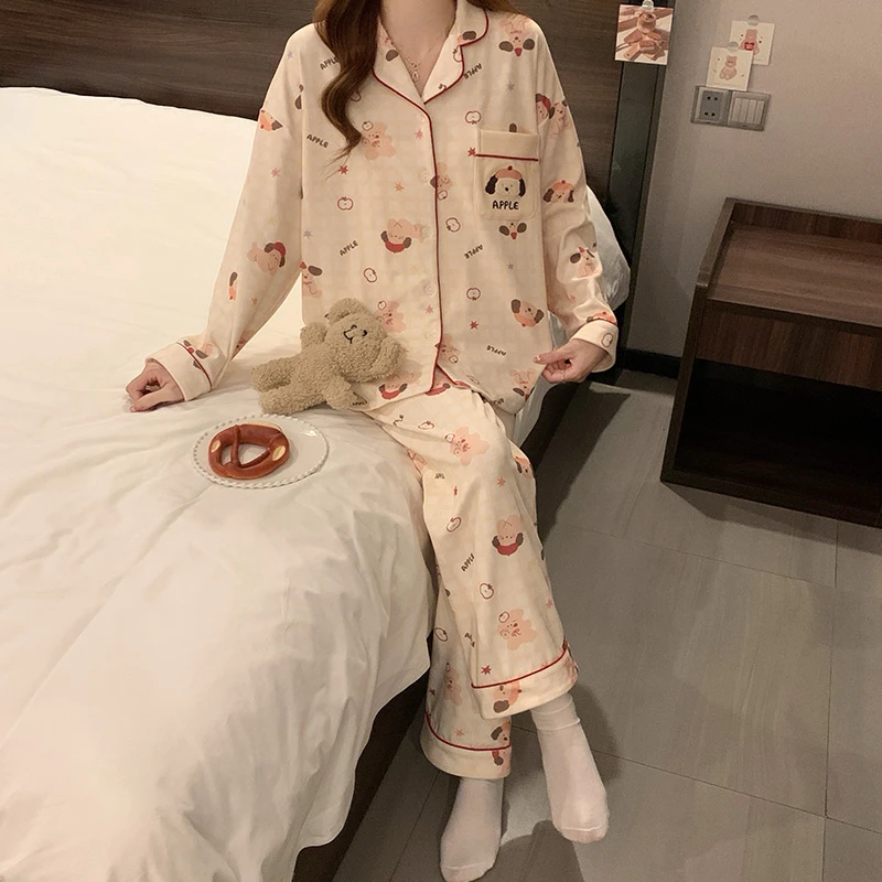 德绒睡衣女秋冬季2025新款保暖长袖套装春秋天开衫卡通小狗家居服