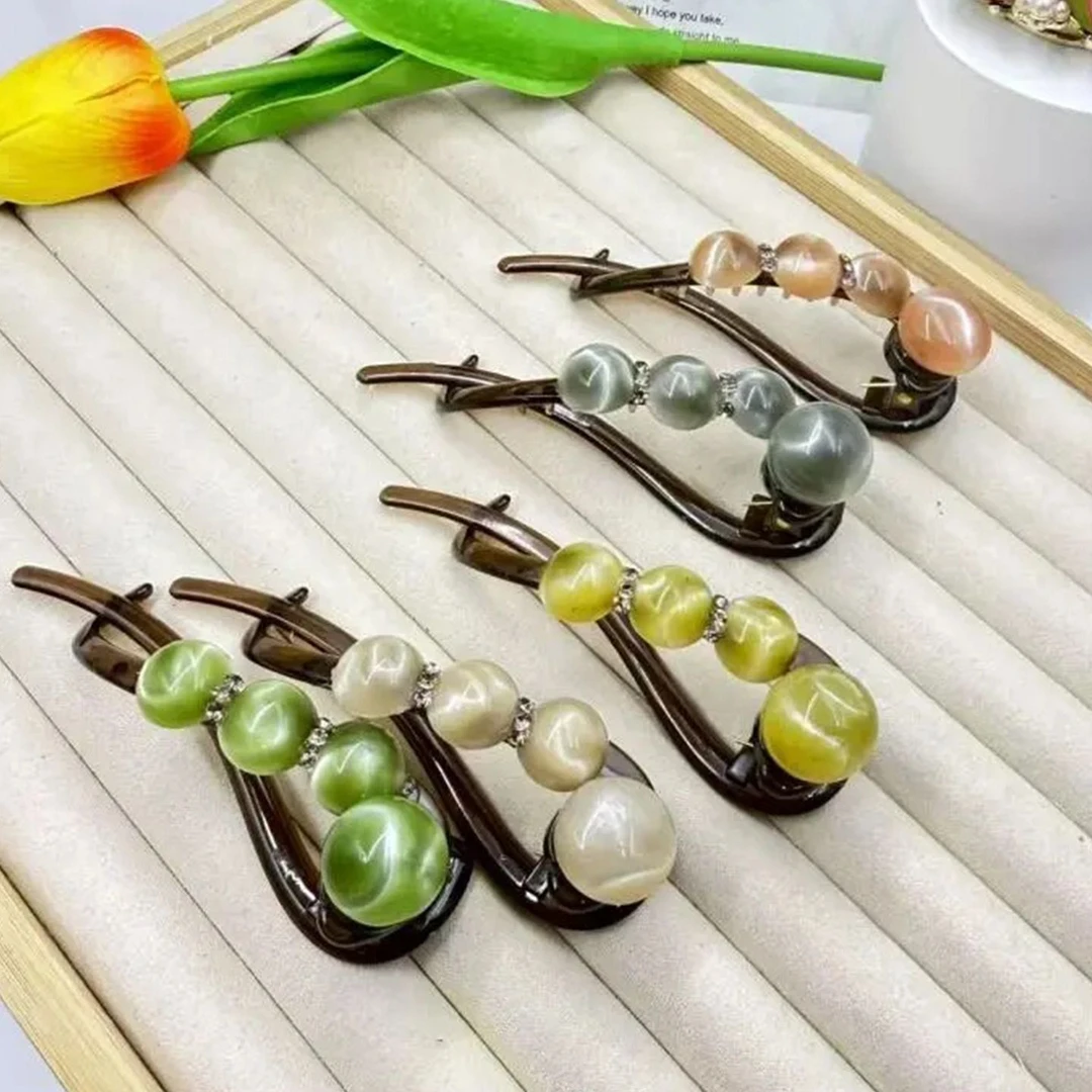 2025高级感抓夹珠珠水钻发夹夏天爆款简约随手盘发一字扭扭发卡