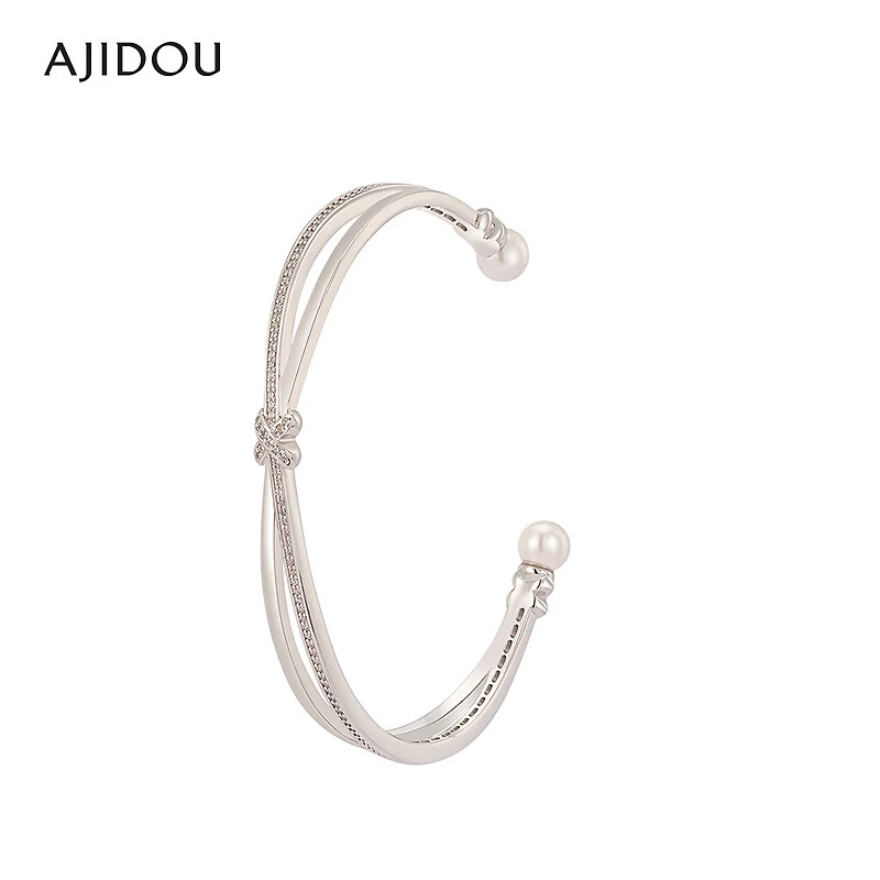 合金莫桑石手链 AJIDOU阿吉豆双联结系列手镯女款开口珍珠时尚首