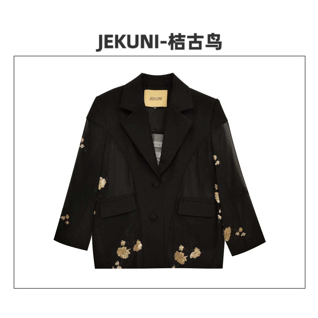 JEKUNI/桔古鸟【烫金玫瑰】高定亮片金色花朵气质设计师款西装外套