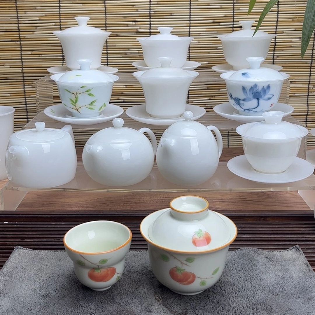 手绘盖碗茶壶盖碗茶杯