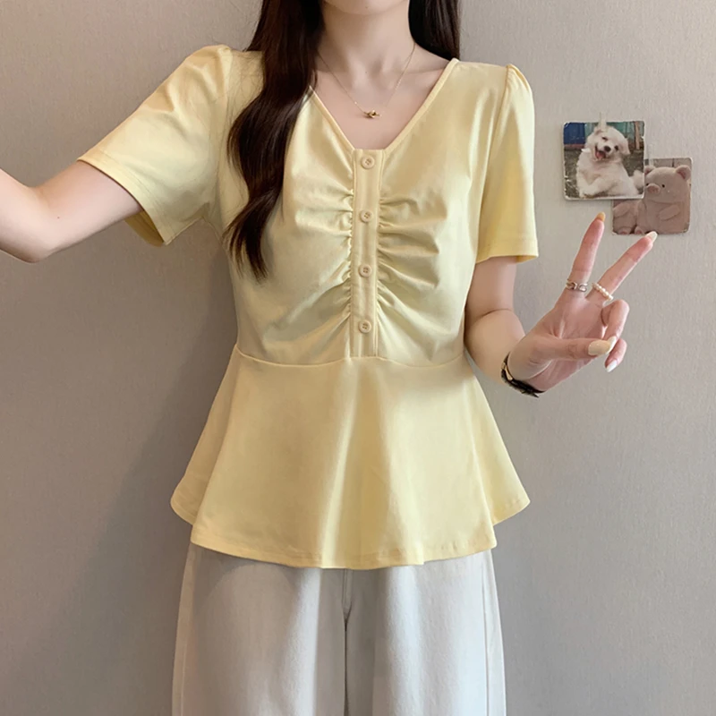 大码胖mm200斤拼接荷叶花边短袖t恤女夏季宽松显瘦洋气减龄上衣潮