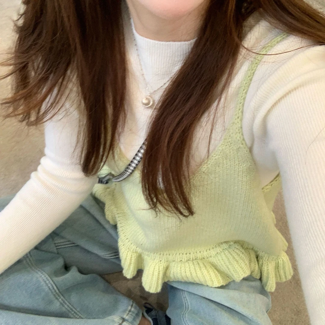 Berry 喜你而欢大庞定制 叠穿羊毛毛线背心吊带复古百搭短款上衣