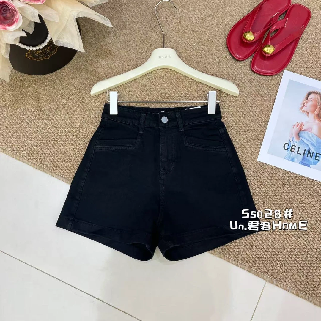 君君家【发财短裤】55028高腰百搭弹力小黑裤韩版牛仔短裤