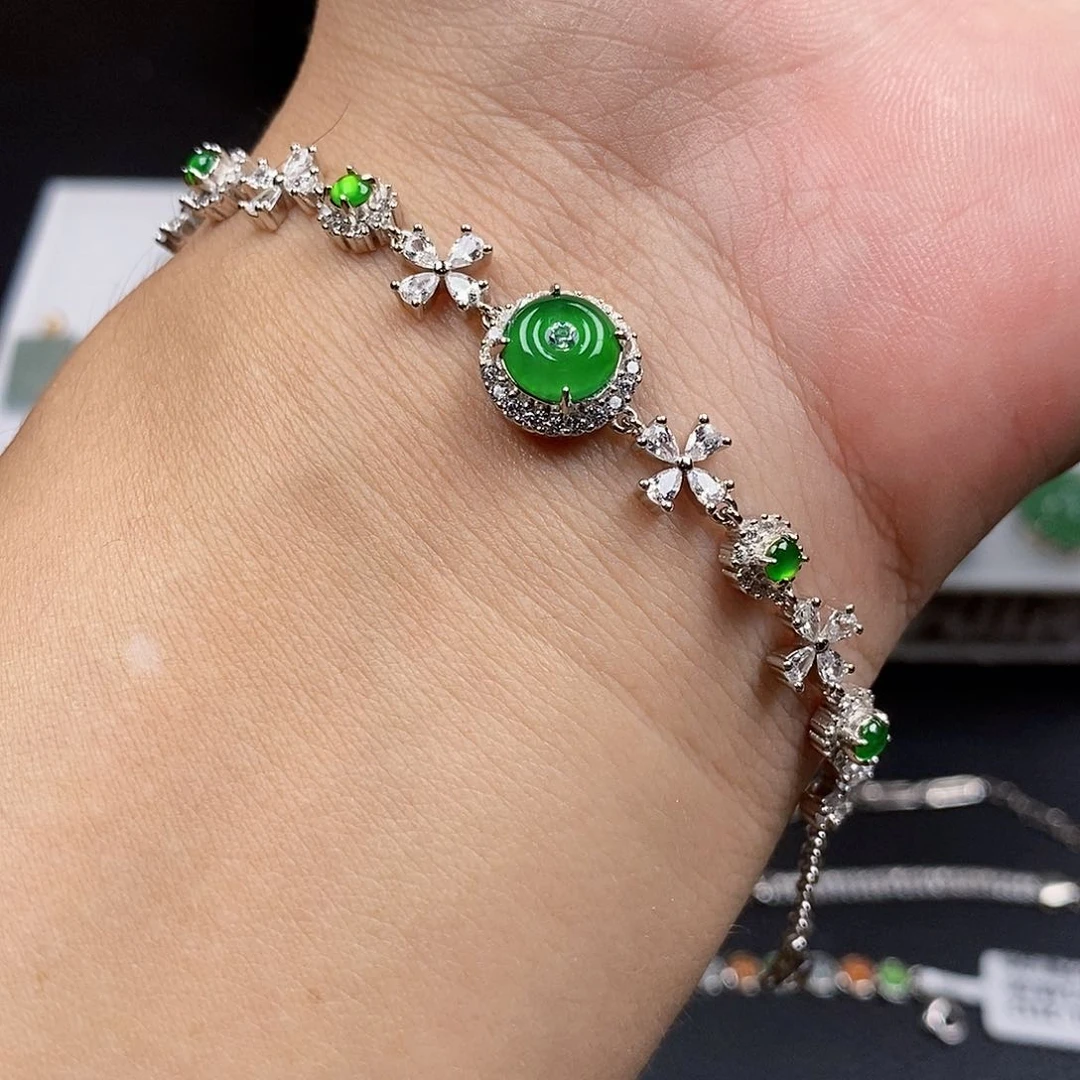 手链翡翠银S925镶嵌沙****米www