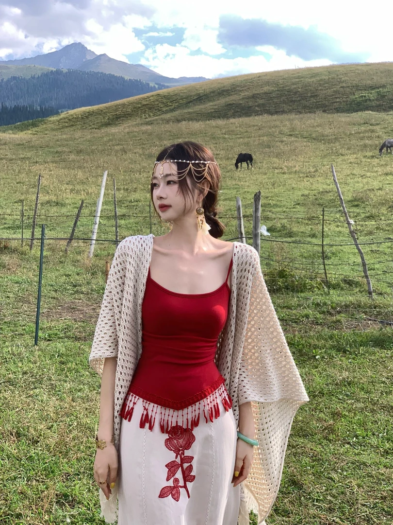 EIA一尧【西域之旅】吊带上衣流苏掐腰显瘦高弹修身显白吊带上衣女