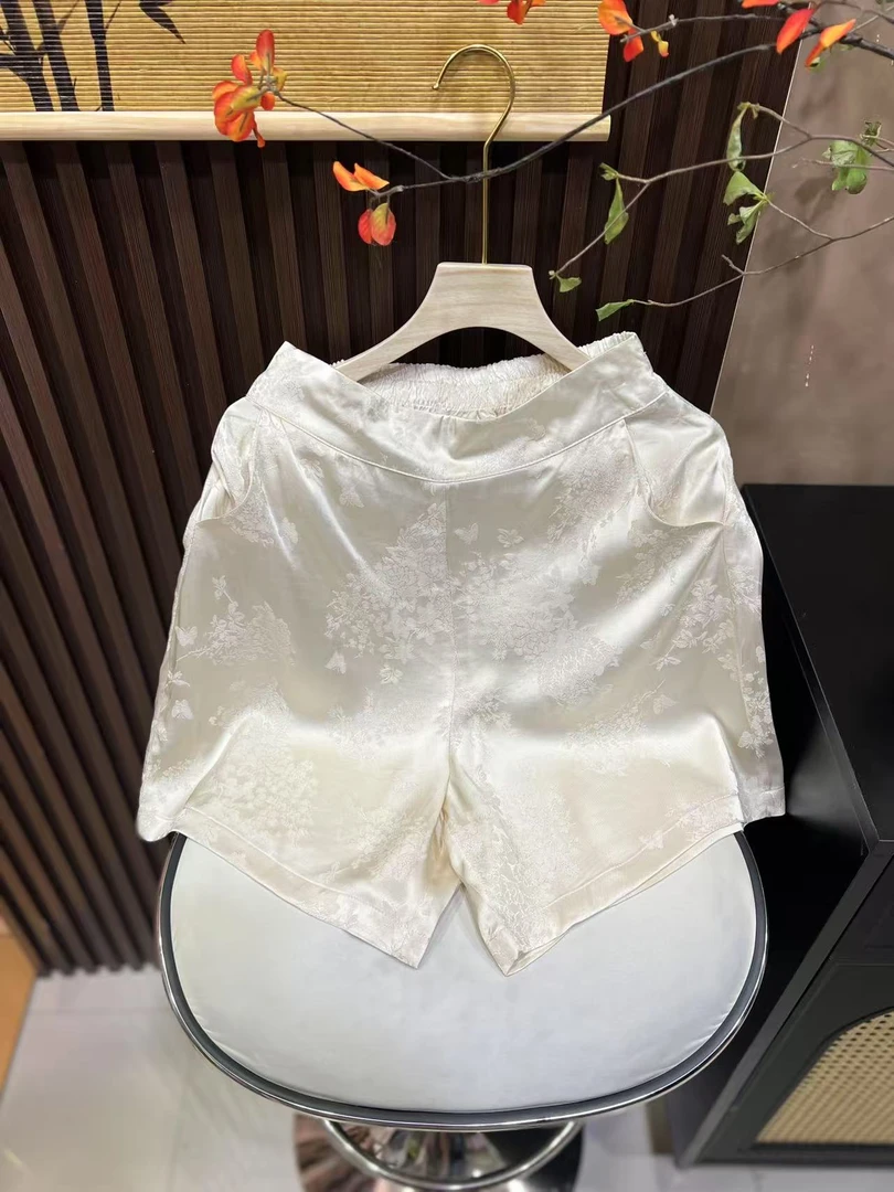 【轻奢】原创定制；夏季新款新中式时尚百搭花萝女士短裤