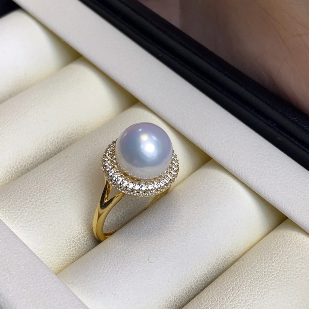 银S925镀金镶嵌戒指淡水珍珠特价