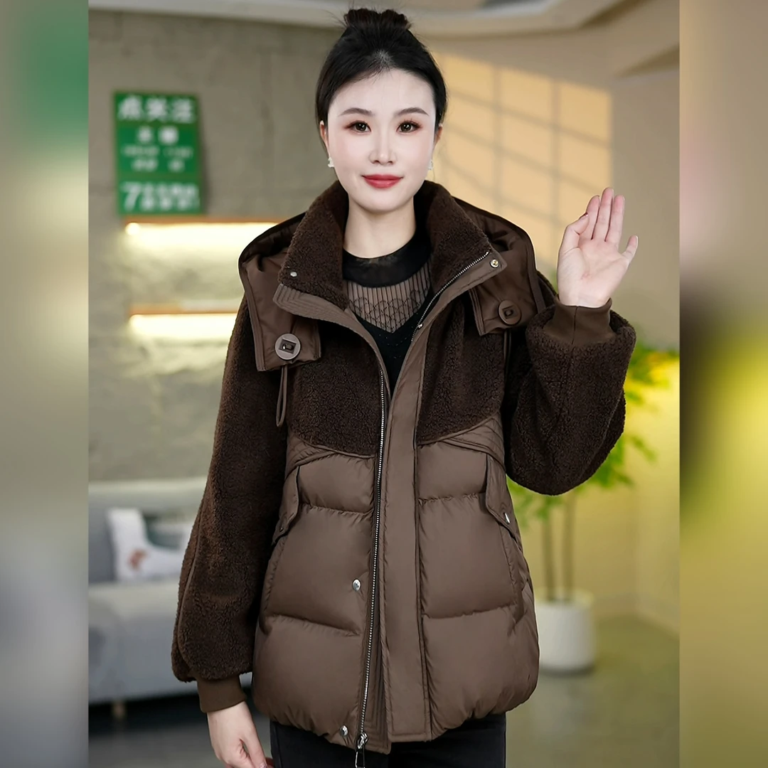 24冬季新款双拼羽绒服休闲韩版时尚大气百搭显瘦小个子保暖羽绒服